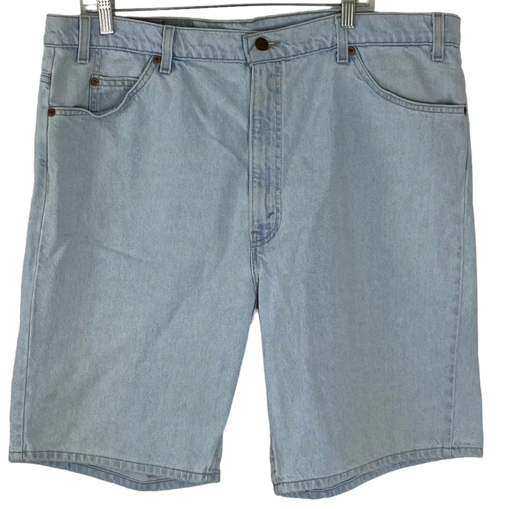 Vintage 90s Levi 505 Orange Tab Distressed Denim Jean Shorts Mens Size 42 Light